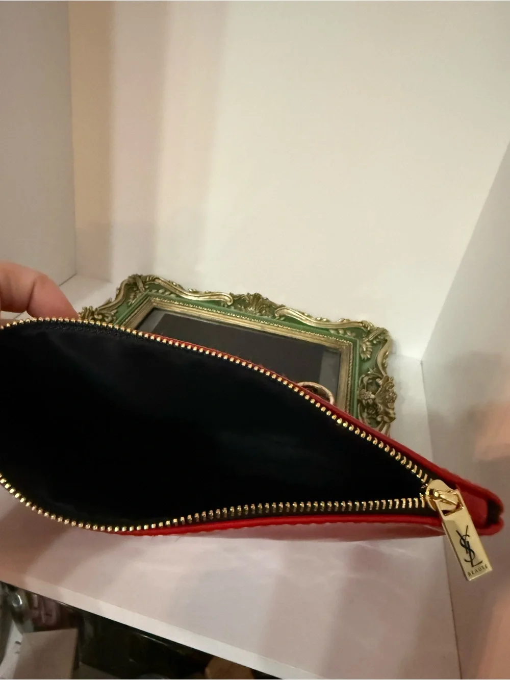 YSL Red Patent Cosmetic Pouch with Mirror Keychain